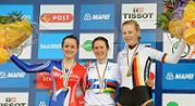 Podium der Juniorinnen im WM-Zeitfahren 2011 in Kopenhagen